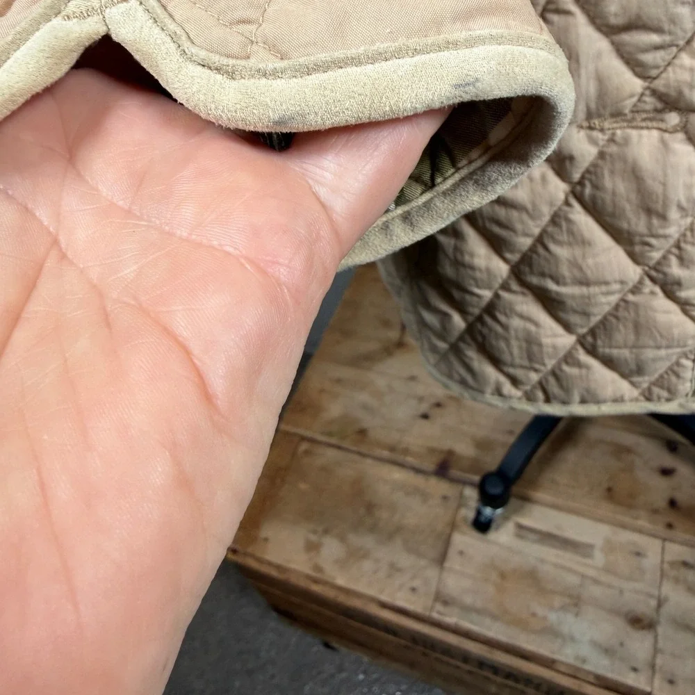 L.L. Bean Women XL Beige Quilted Jacket Plaid Lined Barn Coat Diamond Thermore